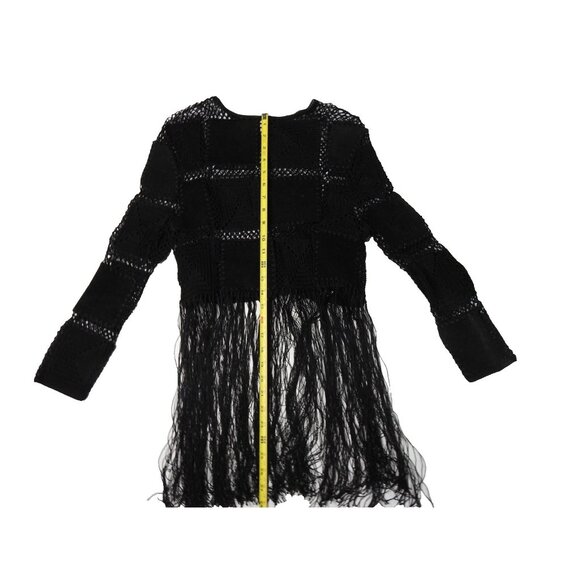 TOPSHOP Crochet Fringe Knit Boho Festival Sweater Womenβs Black Size S - Picture 5 of 9